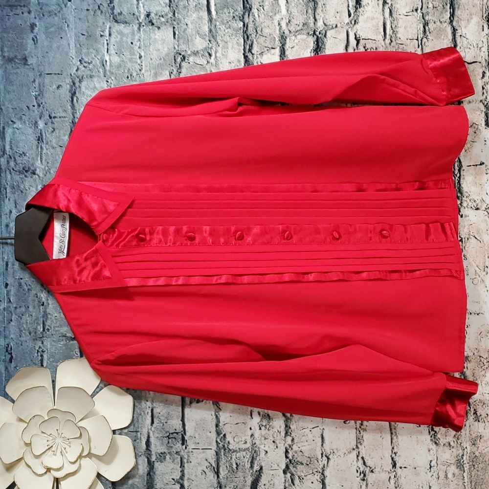 Vintage | Yves St. Clair 80s Red Career Wear Tuxedo Blouse